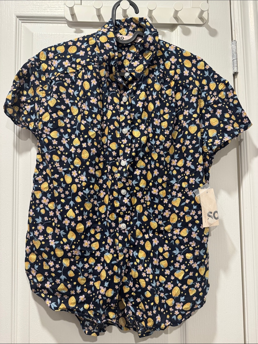 SO Navy Floral Lemon Button-Up Blouse